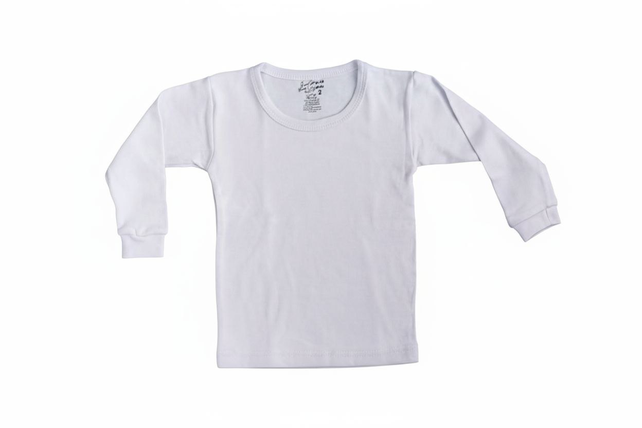 تي شيرت قطني للأطفال بأكمام طويلة - لون أبيض
