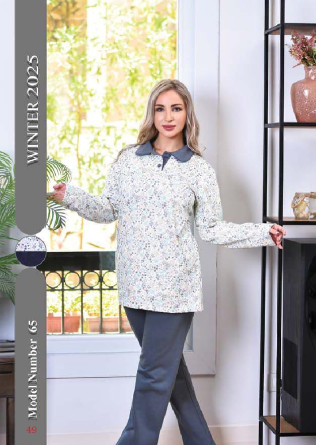 طقم شتوي حريمي بنقشة ناعمة وياقة كلاسيكية – موديل 65