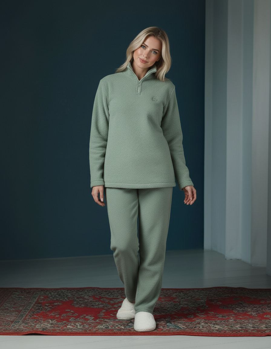 بيجامة نسائي شتوي - أخضر فاتح - الصورة 2