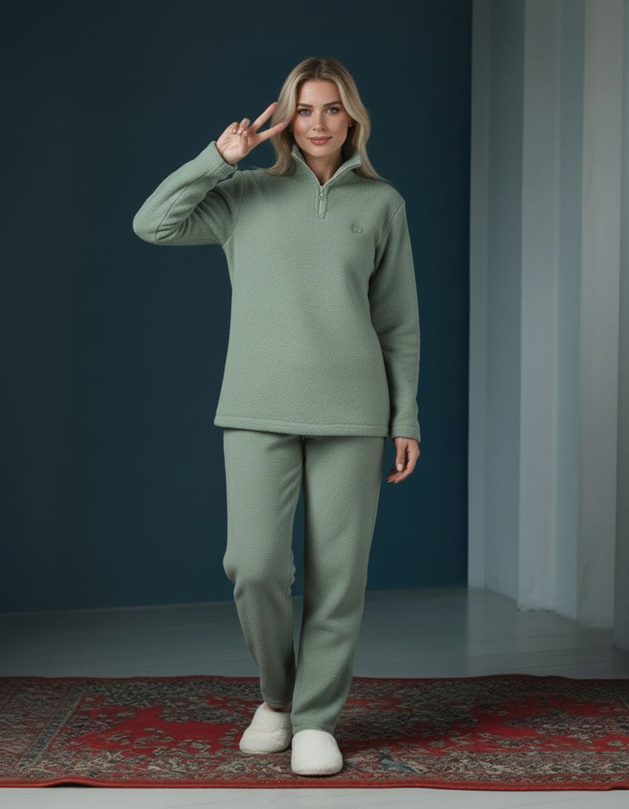 بيجامة نسائي شتوي - أخضر فاتح - الصورة 3