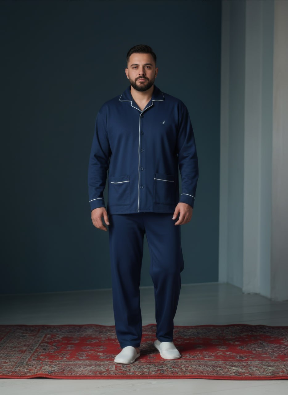 بيجامة رجالي شتوي زرار – لون كحلي بخامة ناعمة