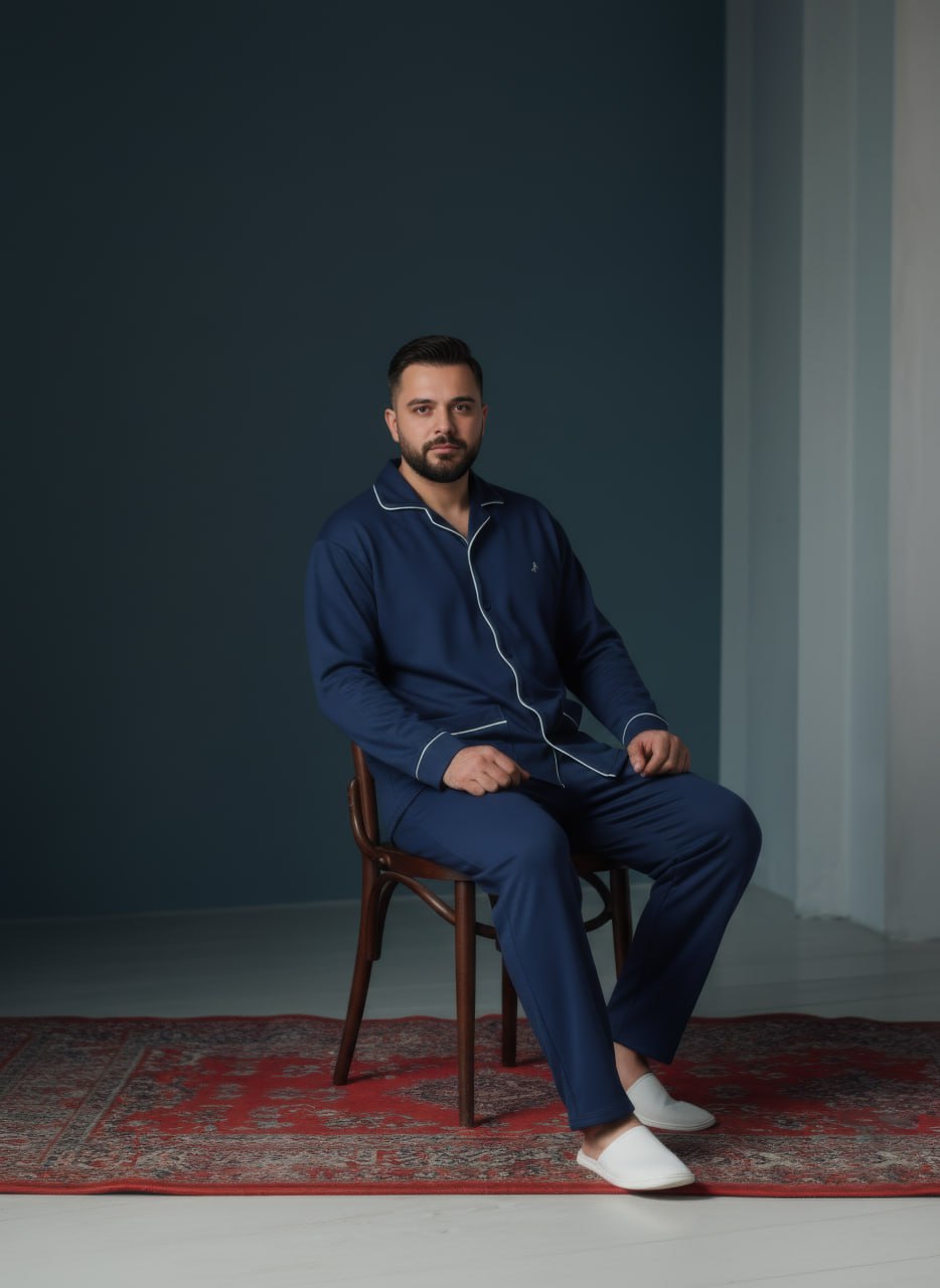 بيجامة رجالي شتوي زرار – لون كحلي بخامة ناعمة - الصورة 3