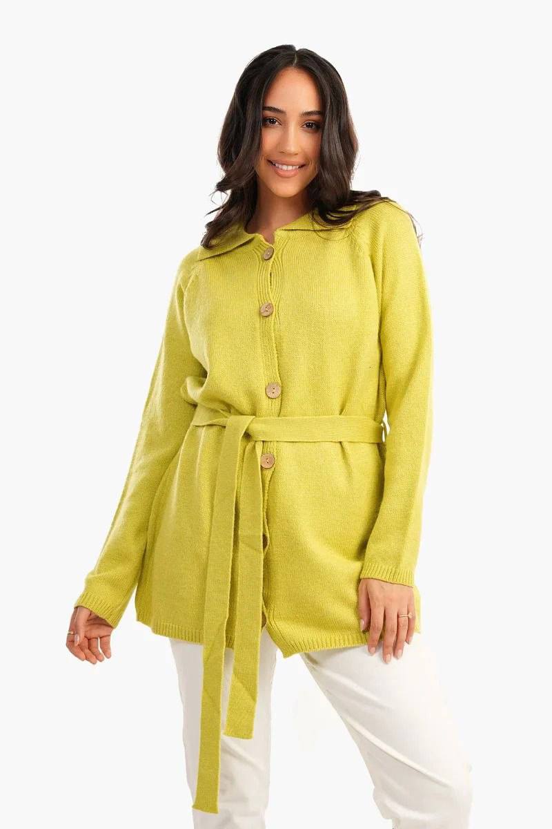 كارديجان حريمي صوف برباط – أصفر ليموني