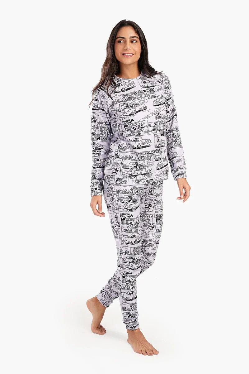 بيجامة حريمي كاملة بطبعة ميكي ماوس – خامة ناعمة ومريحة